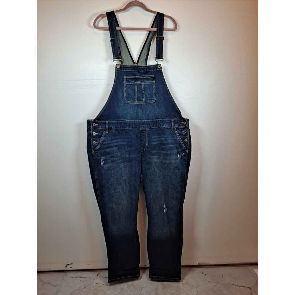 Torrid Women's Overalls Size 24 Straight Distressed Denim Stretch Dark Wash